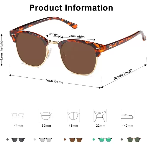 SOJOS Retro Semi Rimless Polarized Sunglasses Horn Rimmed UV400 Glasses SJ5018C05 Tortoise FrameBrown Lens