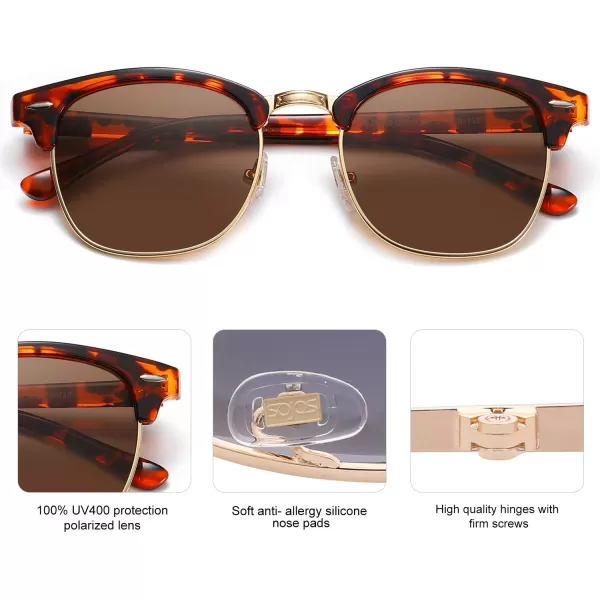 SOJOS Retro Semi Rimless Polarized Sunglasses Horn Rimmed UV400 Glasses SJ5018C05 Tortoise FrameBrown Lens