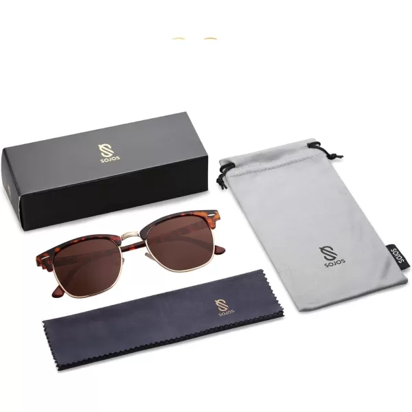 SOJOS Retro Semi Rimless Polarized Sunglasses Horn Rimmed UV400 Glasses SJ5018C05 Tortoise FrameBrown Lens