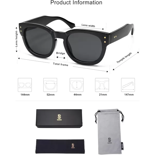 SOJOS Retro Square Polarized Sunglasses for Men Women Vintage Thick Round UV400 Womens Shades SJ2321BlackGrey