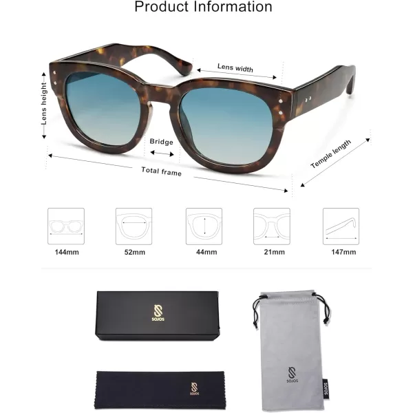 SOJOS Retro Square Polarized Sunglasses for Men Women Vintage Thick Round UV400 Womens Shades SJ2321TortoiseBlue Grading