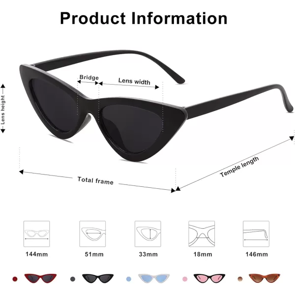 SOJOS Retro Vintage Narrow Cat Eye Sunglasses for Women Clout Goggles Plastic Frame Cardi SJ2044A BlackGrey