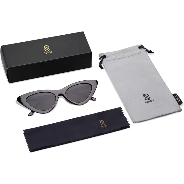 SOJOS Retro Vintage Narrow Cat Eye Sunglasses for Women Clout Goggles Plastic Frame Cardi SJ2044A BlackGrey