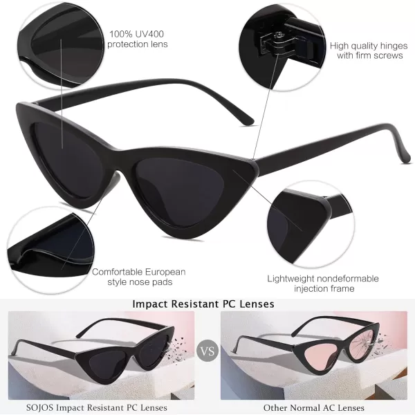 SOJOS Retro Vintage Narrow Cat Eye Sunglasses for Women Clout Goggles Plastic Frame Cardi SJ2044A BlackGrey