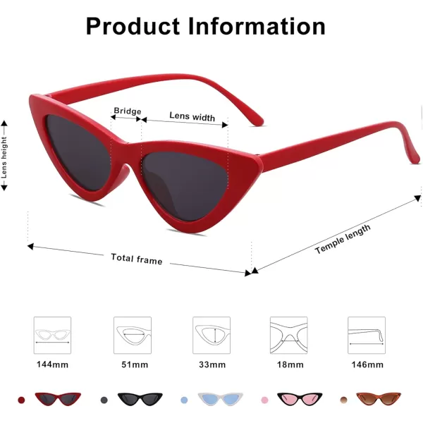 SOJOS Retro Vintage Narrow Cat Eye Sunglasses for Women Clout Goggles Plastic Frame Cardi SJ2044A RedGrey