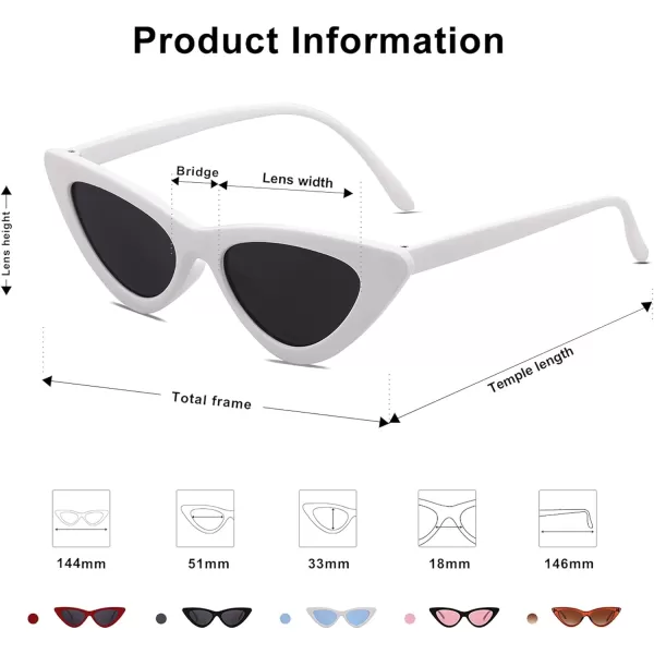 SOJOS Retro Vintage Narrow Cat Eye Sunglasses for Women Clout Goggles Plastic Frame Cardi SJ2044A WhiteGrey