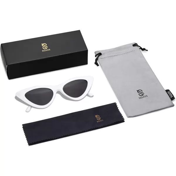 SOJOS Retro Vintage Narrow Cat Eye Sunglasses for Women Clout Goggles Plastic Frame Cardi SJ2044A WhiteGrey