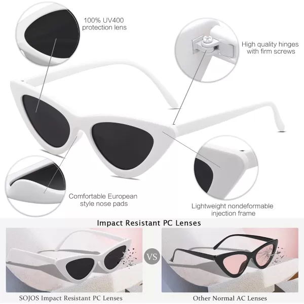 SOJOS Retro Vintage Narrow Cat Eye Sunglasses for Women Clout Goggles Plastic Frame Cardi SJ2044A WhiteGrey