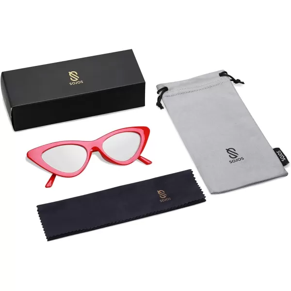 SOJOS Retro Vintage Narrow Cat Eye Sunglasses for Women Clout Goggles Plastic Frame Cardi SJ2044RedSilver Mirrored