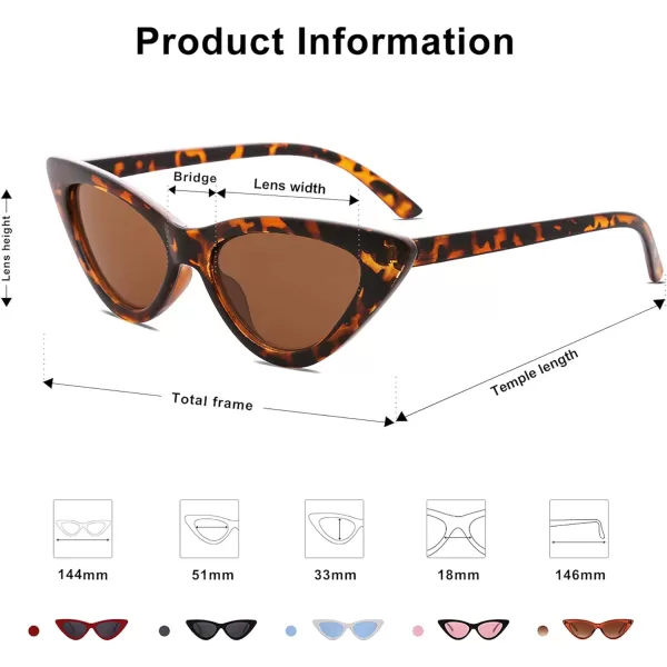 SOJOS Retro Vintage Narrow Cat Eye Sunglasses for Women Clout Goggles Plastic Frame Cardi SJ2044TortoiseBrown
