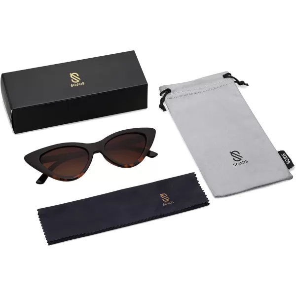 SOJOS Retro Vintage Narrow Cat Eye Sunglasses for Women Clout Goggles Plastic Frame Cardi SJ2044TortoiseGradient Brown