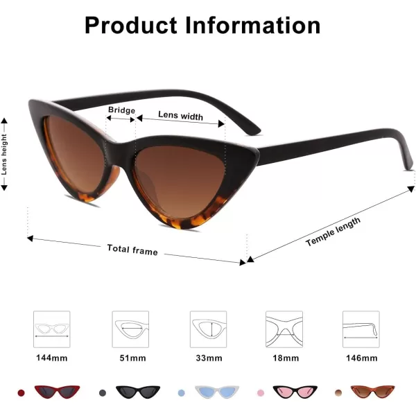 SOJOS Retro Vintage Narrow Cat Eye Sunglasses for Women Clout Goggles Plastic Frame Cardi SJ2044TortoiseGradient Brown