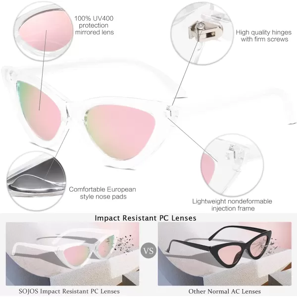 SOJOS Retro Vintage Narrow Cat Eye Sunglasses for Women Clout Goggles Plastic Frame Cardi SJ2044TransparentPink Mirrored