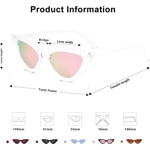 SOJOS Retro Vintage Narrow Cat Eye Sunglasses for Women Clout Goggles Plastic Frame Cardi SJ2044TransparentPink Mirrored