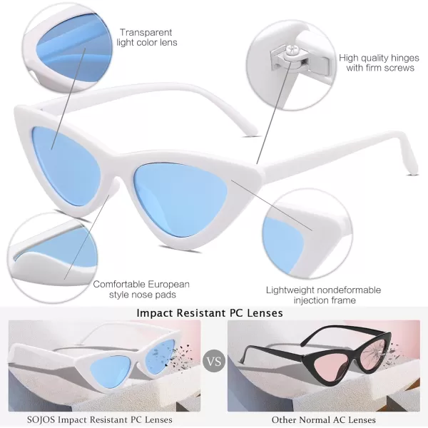 SOJOS Retro Vintage Narrow Cat Eye Sunglasses for Women Clout Goggles Plastic Frame Cardi SJ2044WhiteBlue