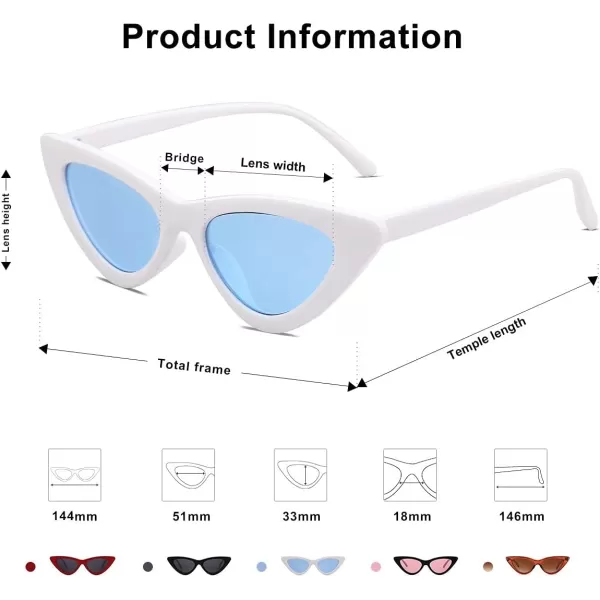 SOJOS Retro Vintage Narrow Cat Eye Sunglasses for Women Clout Goggles Plastic Frame Cardi SJ2044WhiteBlue