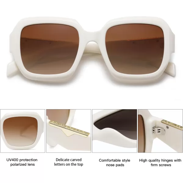 SOJOS Trendy Square Polarized Sunglasses for Womens MensRetro Polygon Plastic Frame Designer Inspired Sun Glasses SJ2310Beige
