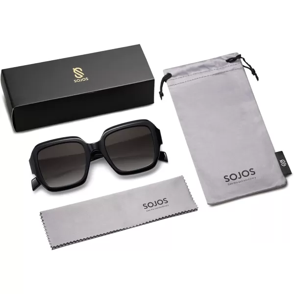 SOJOS Trendy Square Polarized Sunglasses for Womens MensRetro Polygon Plastic Frame Designer Inspired Sun Glasses SJ2310Black