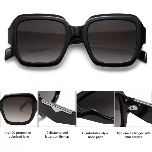 SOJOS Trendy Square Polarized Sunglasses for Womens MensRetro Polygon Plastic Frame Designer Inspired Sun Glasses SJ2310Black