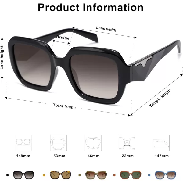 SOJOS Trendy Square Polarized Sunglasses for Womens MensRetro Polygon Plastic Frame Designer Inspired Sun Glasses SJ2310Black