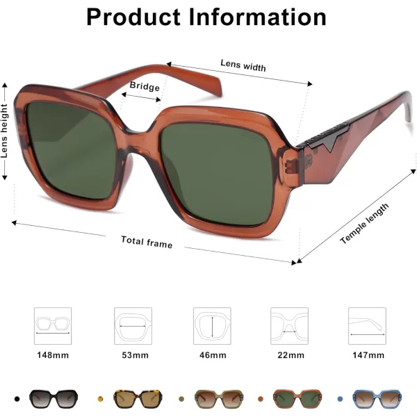 SOJOS Trendy Square Polarized Sunglasses for Womens MensRetro Polygon Plastic Frame Designer Inspired Sun Glasses SJ2310Brown