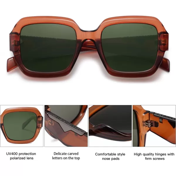 SOJOS Trendy Square Polarized Sunglasses for Womens MensRetro Polygon Plastic Frame Designer Inspired Sun Glasses SJ2310Brown