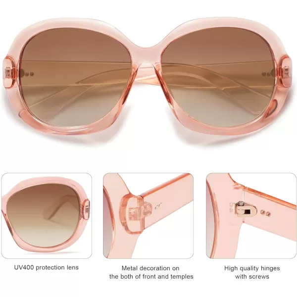 SOJOS Vintage Polarized Sunglasses Womens Trendy Oversize Big Frame Sun Glasses UV Protection SJ2209Transparent Pink Pink