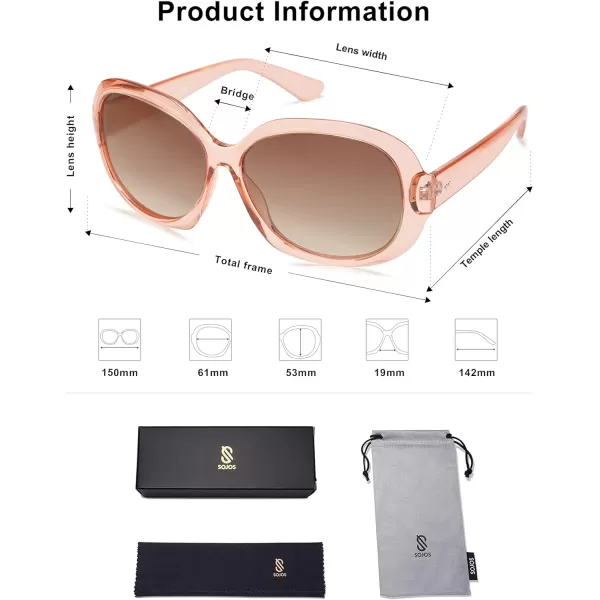 SOJOS Vintage Polarized Sunglasses Womens Trendy Oversize Big Frame Sun Glasses UV Protection SJ2209Transparent Pink Pink