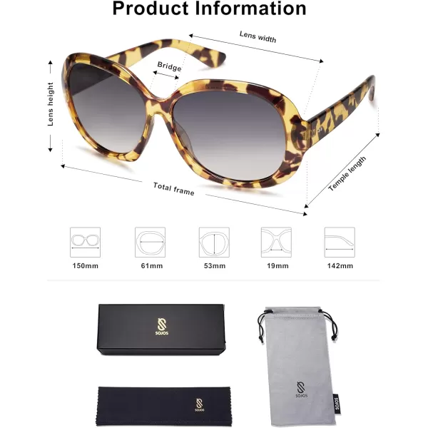SOJOS Vintage Polarized Sunglasses Womens Trendy Oversize Big Frame Sun Glasses UV Protection SJ2209Yellow Tortoise Grey