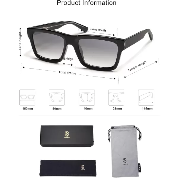 SOJOS Retro Square Sunglasses Women Men Trendy Classic Chunky Women Shades Thick Sun Glasses SJ2305Shiny BlackSilver Mirror