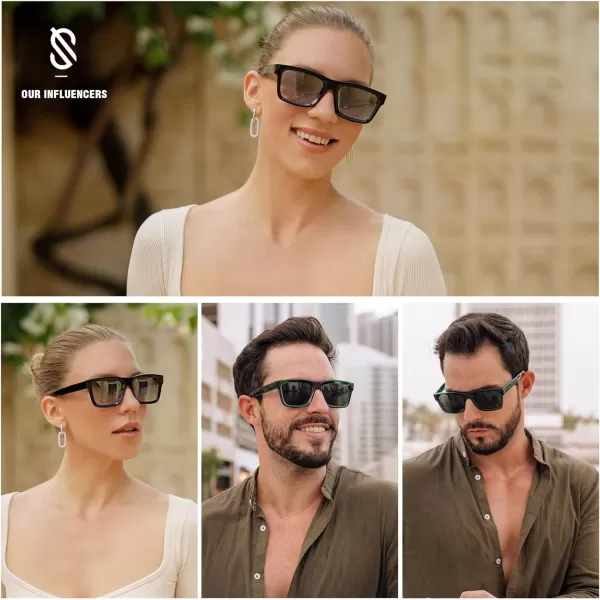 SOJOS Retro Square Sunglasses Women Men Trendy Classic Chunky Women Shades Thick Sun Glasses SJ2305Shiny BlackSilver Mirror