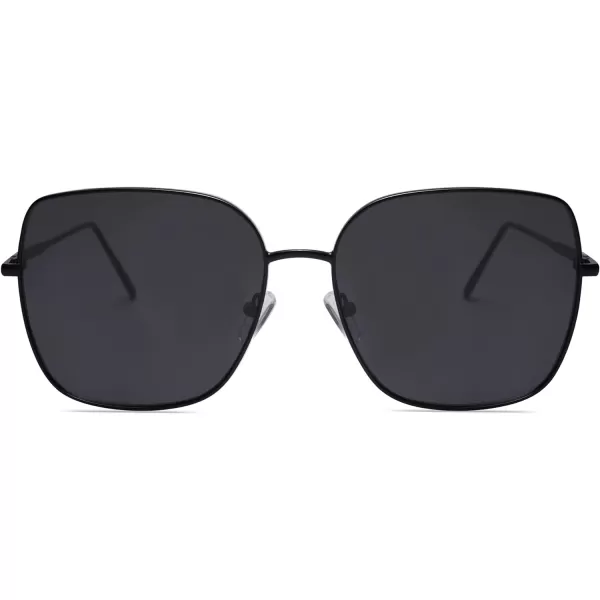 SOJOS Trendy Oversized Square Metal Frame Sunglasses for Women Men Flat Mirrored Lens UV Protection Sunglasses SJ1146BlackGrey
