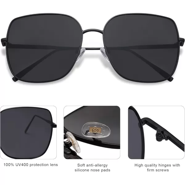 SOJOS Trendy Oversized Square Metal Frame Sunglasses for Women Men Flat Mirrored Lens UV Protection Sunglasses SJ1146BlackGrey