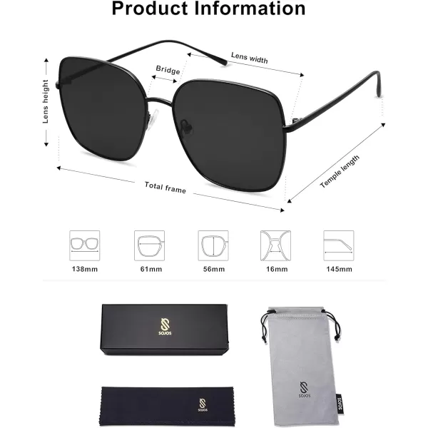 SOJOS Trendy Oversized Square Metal Frame Sunglasses for Women Men Flat Mirrored Lens UV Protection Sunglasses SJ1146BlackGrey
