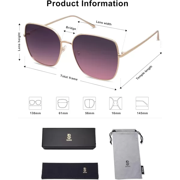 SOJOS Trendy Oversized Square Metal Frame Sunglasses for Women Men Flat Mirrored Lens UV Protection Sunglasses SJ1146Gold Frame Purple Lens