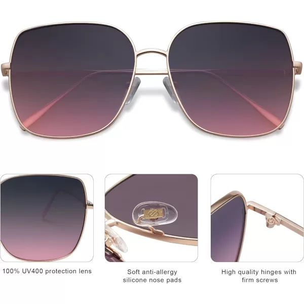 SOJOS Trendy Oversized Square Metal Frame Sunglasses for Women Men Flat Mirrored Lens UV Protection Sunglasses SJ1146Gold Frame Purple Lens