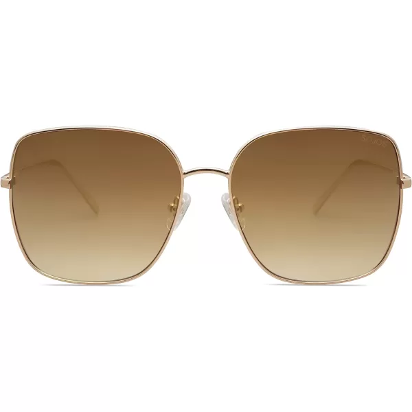 SOJOS Trendy Oversized Square Metal Frame Sunglasses for Women Men Flat Mirrored Lens UV Protection Sunglasses SJ1146GoldBrown