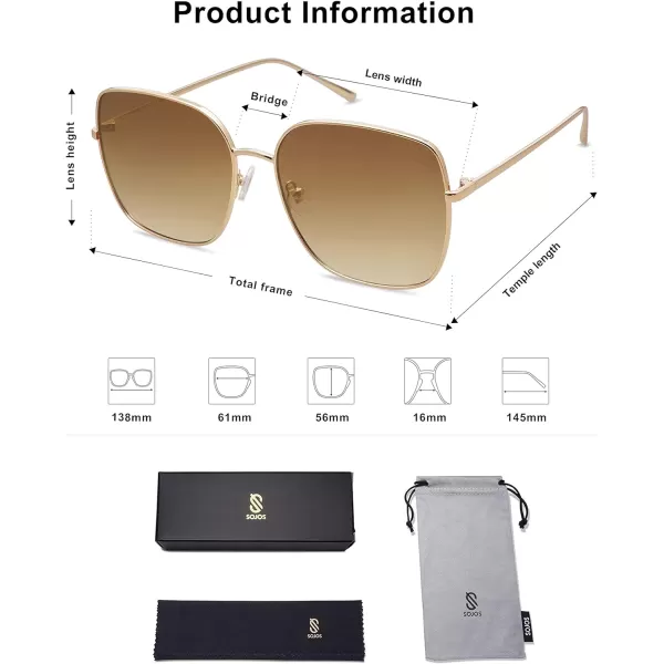 SOJOS Trendy Oversized Square Metal Frame Sunglasses for Women Men Flat Mirrored Lens UV Protection Sunglasses SJ1146GoldBrown