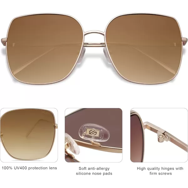 SOJOS Trendy Oversized Square Metal Frame Sunglasses for Women Men Flat Mirrored Lens UV Protection Sunglasses SJ1146GoldBrown