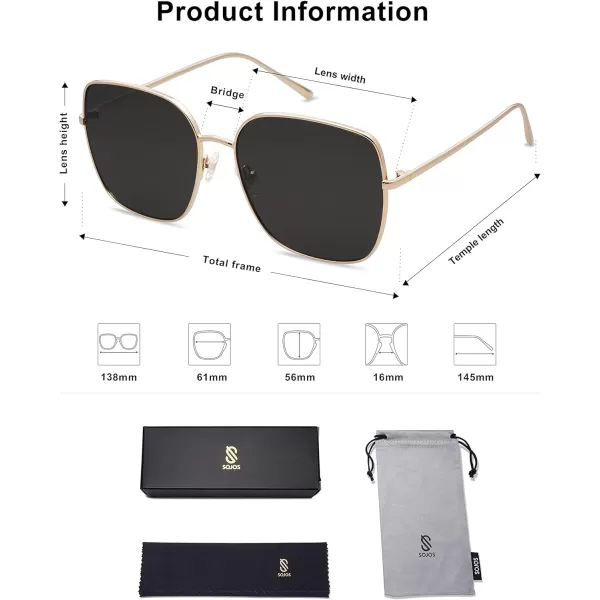 SOJOS Trendy Oversized Square Metal Frame Sunglasses for Women Men Flat Mirrored Lens UV Protection Sunglasses SJ1146GoldGrey