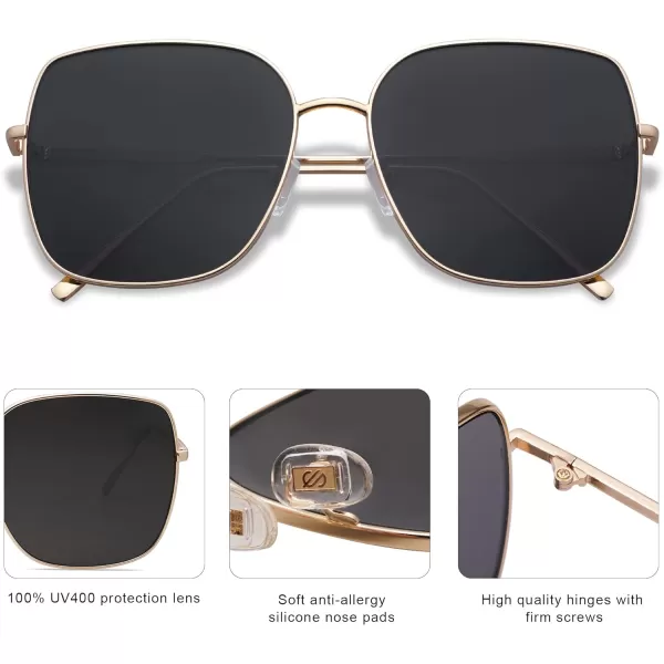 SOJOS Trendy Oversized Square Metal Frame Sunglasses for Women Men Flat Mirrored Lens UV Protection Sunglasses SJ1146GoldGrey
