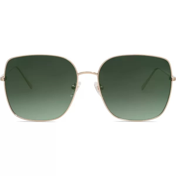 SOJOS Trendy Oversized Square Metal Frame Sunglasses for Women Men Flat Mirrored Lens UV Protection Sunglasses SJ1146GoldGreyishgreen