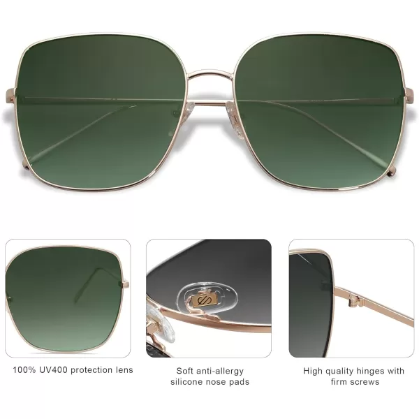 SOJOS Trendy Oversized Square Metal Frame Sunglasses for Women Men Flat Mirrored Lens UV Protection Sunglasses SJ1146GoldGreyishgreen