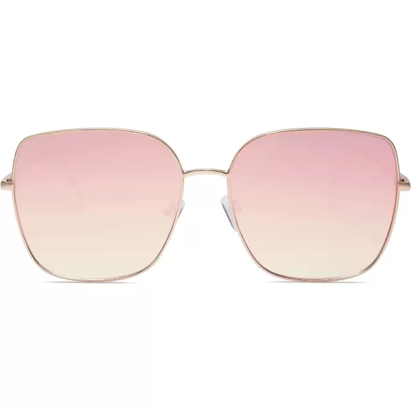 SOJOS Trendy Oversized Square Metal Frame Sunglasses for Women Men Flat Mirrored Lens UV Protection Sunglasses SJ1146GoldPink