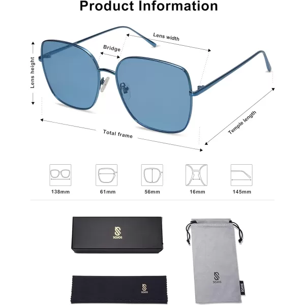 SOJOS Trendy Oversized Square Metal Frame Sunglasses for Women Men Flat Mirrored Lens UV Protection Sunglasses SJ1146Navy BlueBlue