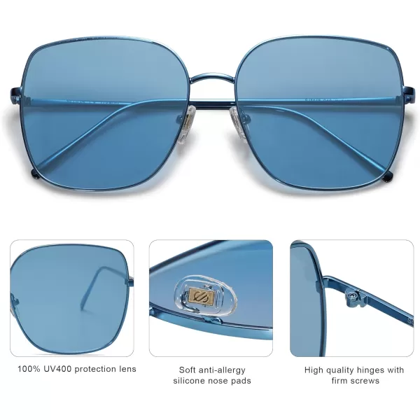 SOJOS Trendy Oversized Square Metal Frame Sunglasses for Women Men Flat Mirrored Lens UV Protection Sunglasses SJ1146Navy BlueBlue