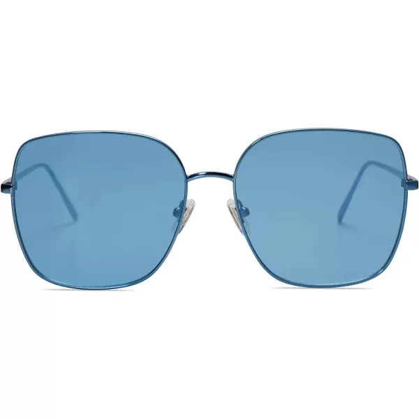 SOJOS Trendy Oversized Square Metal Frame Sunglasses for Women Men Flat Mirrored Lens UV Protection Sunglasses SJ1146Navy BlueBlue