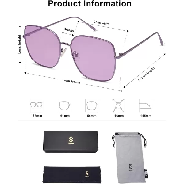 SOJOS Trendy Oversized Square Metal Frame Sunglasses for Women Men Flat Mirrored Lens UV Protection Sunglasses SJ1146PurplePurple