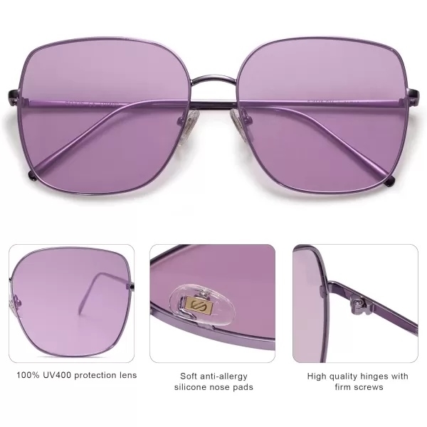 SOJOS Trendy Oversized Square Metal Frame Sunglasses for Women Men Flat Mirrored Lens UV Protection Sunglasses SJ1146PurplePurple