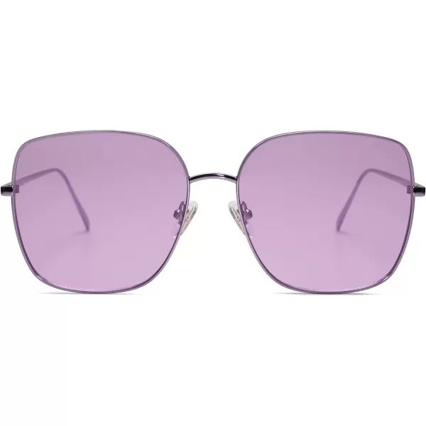 SOJOS Trendy Oversized Square Metal Frame Sunglasses for Women Men Flat Mirrored Lens UV Protection Sunglasses SJ1146PurplePurple